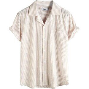 Mens Striped Summer Shirt Casual Button Down Short Sleeve Beach Shirts